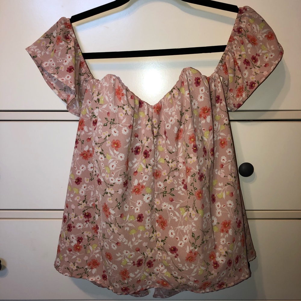 Pink floral off the shoulder top